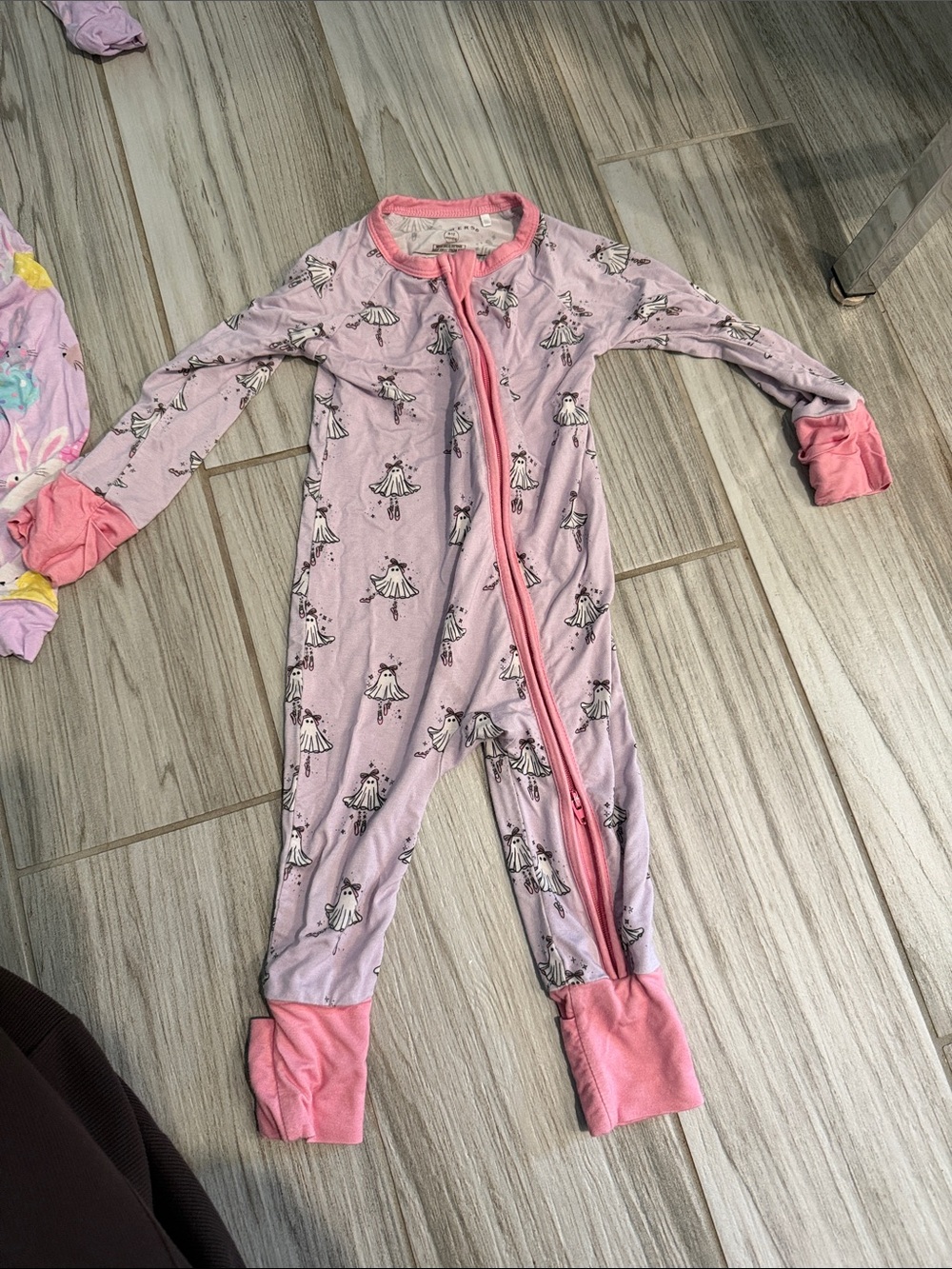 Girls' Light Pink Penguin Print Zip-Front Footed Pajamas